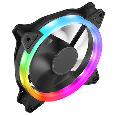 CiT Rainbow Ring PC Cooling Fan 120mm, Fan Speed: 1200RPM, Hydraulic Bearing, 16pcs LEDs, 7 Blades, 3 Pin Or 4 Pin Power, High Performing, Easy Compatibility & Reliable Fan For Computer Cases | Black