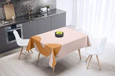 Bonamaison, Antimacchia, Asciugatura rapida, Impermeabile, Lavabile in lavatrice, 100% Poliestere, Tovaglia Moderno, Arancione, bianco sporco, 140 x 140 Cm - Progettato e Prodotto in Turchia