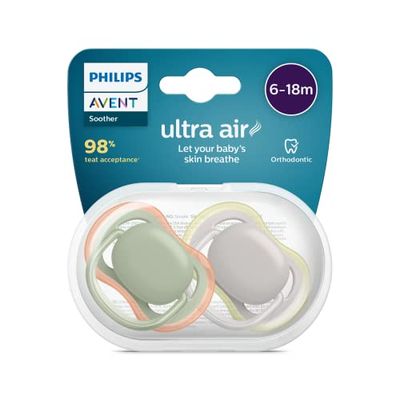 Philips Avent Ultra Air fopspeen, 2 stuks, BPA-vrij, 6-18 maanden (model: SCF085/20)