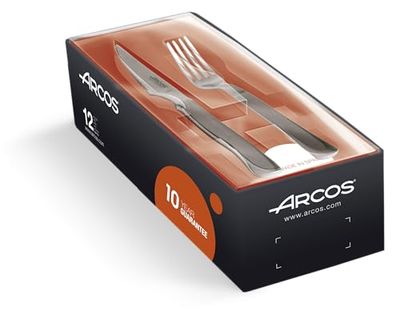 ARCOS Mesa conjunto de 12 talheres para mesa, 6 facas e 6 garfos. Conjunto de 12 peças para serviço de mesa em aço inoxidável e fio pérola. Cor prateada