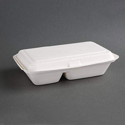 Fiesta Green Recipientes compostables de bagazo de dos compartimentos con bisagras de 253 mm (paquete de 200)