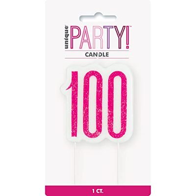 Unique Party 83900 Roze Nummer 100 in Verjaardagskaars | Glittered 1 Stk, Leeftijd