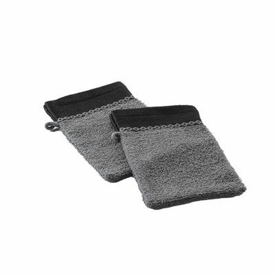 Douceur d'Intérieur, 2 Gants de Toilette (15 x 21 cm) Majesty Anthracite, Eponge