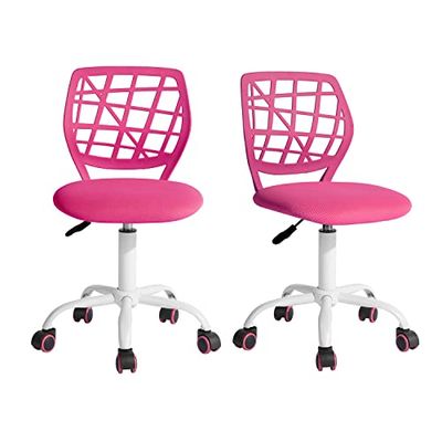 FurnitureR 2pcs Home Office Chair, Ergonomic Adjustable Height Swivel Rolling. Chaise D'ordinateur Colorée pour Le Bureau à Domicile, Rose, Metal, Pink, 38,5CM x40CM x75-87CM
