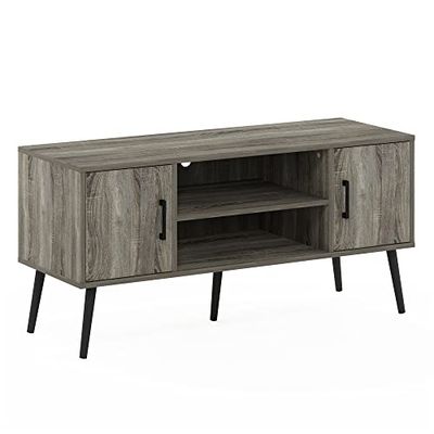 Furinno Claude Meuble TV de Style Milieu du Siècle avec Pieds en Bois, pour Téléviseur Jusqu'à 50 Pouces, Deux Armoires, d'ingénierie, Chêne Français Gris, Two Cabinets