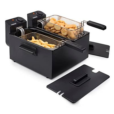 Princess 183028 Freidora eléctrica doble, Zona Fría, potencia de 2 x 1800 W, Volumen de 2 x 3 L, Temperatura hasta 190ºC, Negro