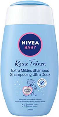 NIVEA Baby No Tears Extra Mild Shampoo, Extra Mild Baby Shampoo with Soothing Chamomile, Gentle Hair Shampoo with Eye Protection, 4 x 200 ml