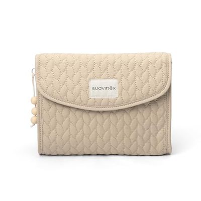 Suavinex, Neceser Bebé Recién Nacido de Tela, Tejido Robusto, Cierre de Solapa con Imán, Impermeable, para Organizar los Accesorios de Aseo del Bebé, Práctico y Cómodo, Fácil de Limpiar, Beige