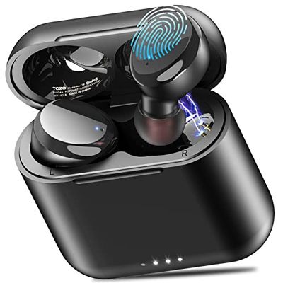 TOZO T6 Auriculares Inalámbricos, Auriculares Bluetooth 5.3 Control Táctil IPX8 Impermeable con Mics, 45H de Reproducción, Carga inalambrica, Cascos Inalámbricos Bluetooth Graves Profundos, Negro