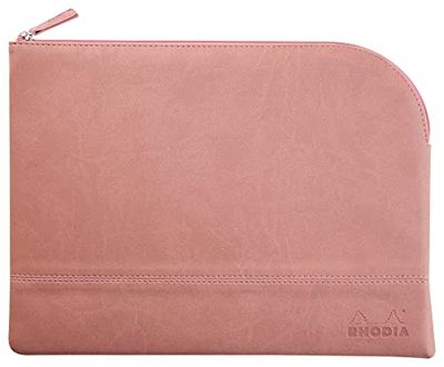RHODIA 116729C - Faux Leather Zipped Pouch - Rosewood - Size L (21x28 cm) - Real Stitching - Orange Fabric Interior - Storage for Documents, Small Supplies