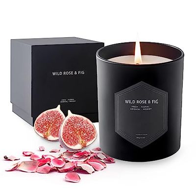 CHUN YI Geurkaarsen 12 oz grote pot kaars met deksel, zeer geurende wilde roos & vijg kaars, natuurlijke soja wax aromatherapie kaars geschenken voor vrouwen/mannen, 70 uur brandtijd