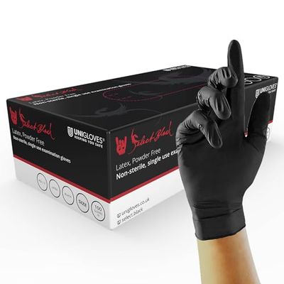 Unigloves utvalda utökade manschetter latex undersökning handskar, Medium, Black Latex, 100