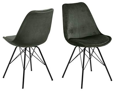 AC Design Furniture Emanuel krzesła do jadalni, zestaw 2 sztuk, szer. 48,5 x wys. : 85,5 x głęb.: 54 cm, leśna zieleń/czarny, aksamit/metal, 2 szt