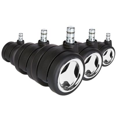 HJH OFFICE 619035 5x bureaustoelwieltjes 11 mm x 60 mm harde vloer RACE NO NOISE Gaming stoelwielen harde vloerwielen stil