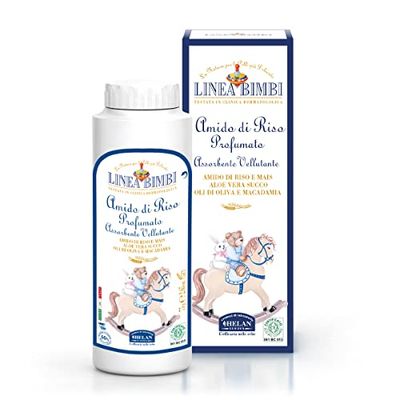 Helan Linea Bimbi Bio - Talcum Powder for Babies, Baby Powder with Aloe Vera Juice, Scented Rice Starch - Moisturising, Soothing, Against Irritation, Baby Essentials for Newborn - Made in Italy, 75 g
