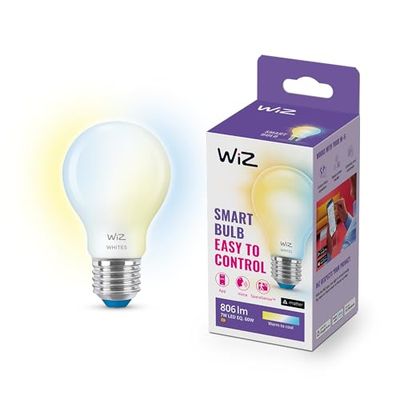 WiZ Tunable White - Smart LED belysning (WiFi och Bluetooth), 60W, A60, E27, 2700-6500 Kelvin, Dimbar i kallvitt till varmvitt