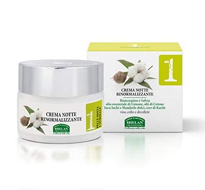 Helan Linea Viso 1 - Rebalancing Face Moisturiser for Night Skincare Routine, Nourishing Face Cream and Night Cream for Combination Skin with Sweet Almond Oil, Vitamin E and B5 - Made in Italy, 50 ml
