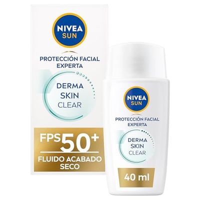 NIVEA SUN Derma Skin Clear Fluido Protezione Solare Viso FPS 50+ (1 x 40 ml), Crema Solare Viso Ultra Leggero con Effetto Opaco, Protezione Solare Anti Infezione