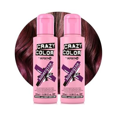 Crazy Color Vibrant Aubergine Semi-Permanent Duo Hair Dye. Highly Pigmented Wine Purple Conditioning & Oil Nourishing Vegan Formula | No Bleach or Ammonia | 200ml