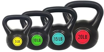 Sporzon! Brett grepp Kettlebell träningsvikt, set med 4, inkluderar 5 kg, 4,5 kg, 6,8 kg, 9,1 kg, flerfärgad