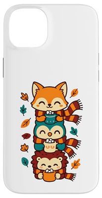 Foulard d'automne Motif Renard, Chouette, hérisson, Cacao Chaud Coque pour iPhone 14 Plus
