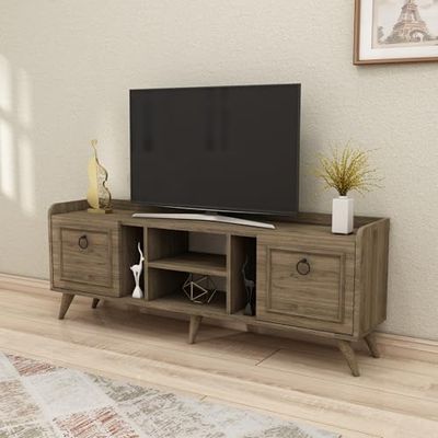 Stijlvolle Walnoot TV-unit, 150 cm breed, 55 cm hoog, 35 cm diep, 100% melamine gecoate particle board, 18 mm dik, stevige ijzeren poten, modern design