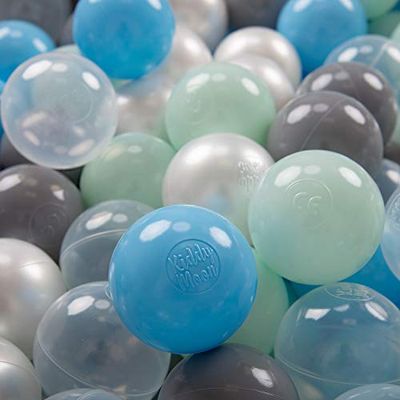KiddyMoon 700 Bolas/7Cm Bolas Colores De Plástico para Piscina para Niños, Perla/Gris/Transparente/Azul Celeste/Menta