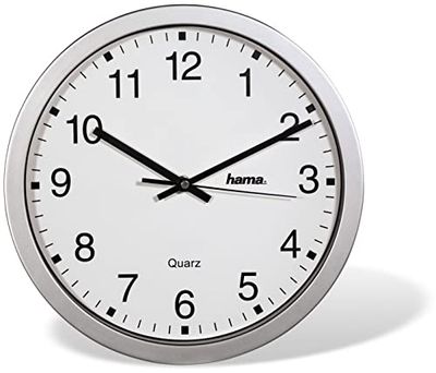 Hama CWA100 - Reloj de pared (AA Mignon, Plata, Blanco, De plástico, Vidrio, 40 mm, 520 g)
