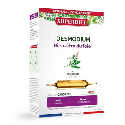 SUPERDIET – DESMODIUM - Bien-être du foie –Bien-être du foie, Draineur hépathique - Phytothérapie-Fabrication Française-20 ampoules 10 ml