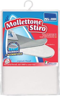 Parodi & Parodi Stiromega Pinça, Capa de poliéster com borda elástica, cobertura anticalcária, todas as tábuas de passar para móveis de engomar metalizados, 130 x 45 cm, algodão, bianco, 140 x 50 x 4