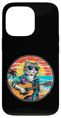 Retro Vintage Funny Cat Playing A Guitar On The Beach Case for iPhone 13 Pro