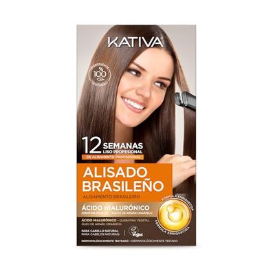 Kativa Kit de alisamento com champô para tratamento suave e profissional em casa, até 12 semanas de duração, alisamento queratina