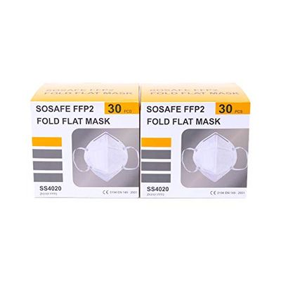 SOSAFE Adembeschermingsmasker FFP2 mondbescherming masker perfect voor mond- en neusbescherming beschermend masker 4-laags (2 x 30 stuks), wit