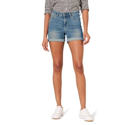 Amazon Essentials Women's Mid-Rise Slim Fit 4" Denim Shorts, Medium Wash, 18