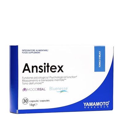 YAMAMOTO RESEARCH Ansitex 30 Capsules, Nutraceutique pour Favoriser la Relaxation avec de l’Extrait de Melissa, du Safran et du Bisglycinate de Magnésium