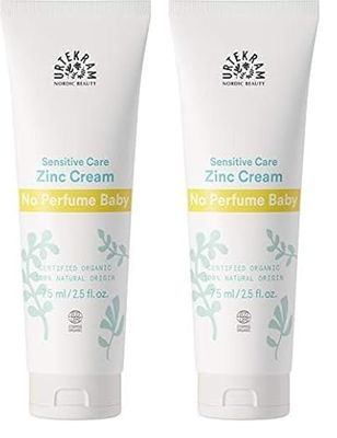Urtekram Zinc Cream - No Perfume - Baby - Sensitive Skin - 75 ml. Vegan, Organic, Shea Butter, Natural Origin (Pack of 2)