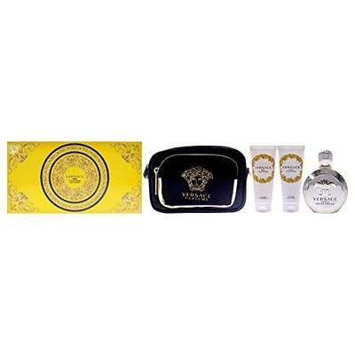 Versace Versace Eros Pour Femme for Women 4 Pc Gift Set 3.4oz EDP Spray, 3.4oz Body Lotion, 3.4oz Bath and Shower Gel, Pouch
