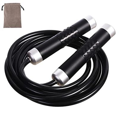 Gaoykai Corda per saltare con pesi per allenamento per donne, uomini, esercizi cardio boxe, crossfit, regolabile, con cuscinetti in corda in PVC, manico in alluminio, corda per saltare fitness (nero)