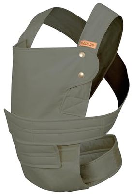 marsupi Mochila Portabebés - Para Bebés desde Recién Nacidos y Niños Hasta los 15 kg - Ligera y Compacta, Con Sistema de Sujeción Fácil y Resistente - Algodón Orgánico - Oliva L