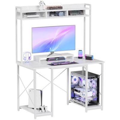 JUMMICO Bureau de Jeu avec étagère et Support pour écran - 120 x 60 x 162 cm - pour Bureau à Domicile - Blanc