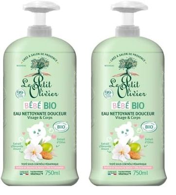LE PETIT OLIVIER - Eau Nettoyante Douceur - Bébé BIO - Visage Et Corps - Dès La Naissance - Nettoie En Douceur - Certifié BIO - 99% D'Origine Naturelle - Testé Sous Contrôle Pédiatrique - 750 ml
