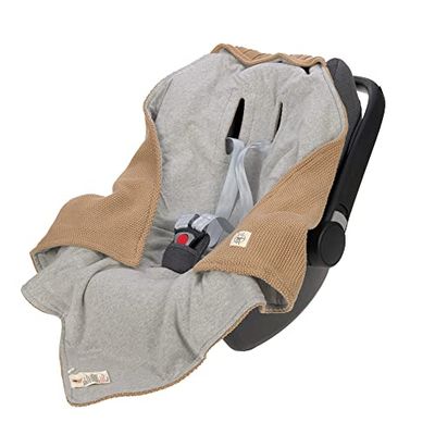LÄSSIG Baby Couverture tricotée pour siège-auto de voiture Couverture pour siège-auto de bébé 100% coton bio GOTS sable