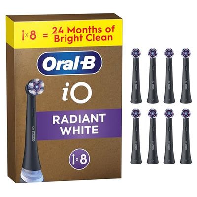 Oral-B Series iO Radiant White Cabezales De Recambio Originales, Pack de 8 Recambios Negros Para Cepillos De Dientes Eléctricos Oral-B iO, Blanqueamiento Dental, Eliminación De Manchas