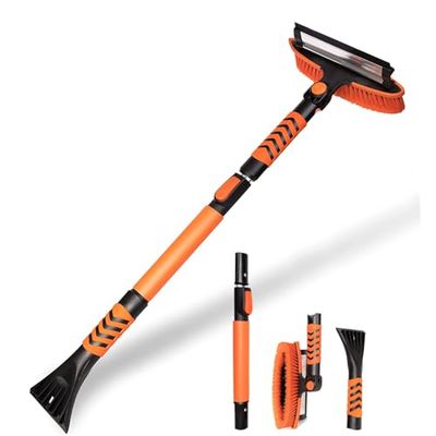 ZONETECH Ice Scraper and Extendable Brush 360° Snow Brush Head for Car Windshield Flexible Arm Ice Scraper Scratch Free Removal Tool Snow Removal Compact Extreme Durable Auto Truck SUV, black, orange