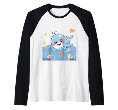 Baby Whale Splash Party - Illustrazione per bambini Maglia con Maniche Raglan