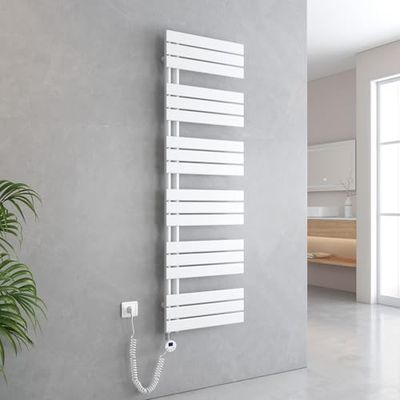 EMKE Elektrische handdoekdroger met verwarmingselement, thermostaat, elektrische handdoekdroger, paneel met warmtestrand met timer, wit, 1599 x 500 mm, 1000 W