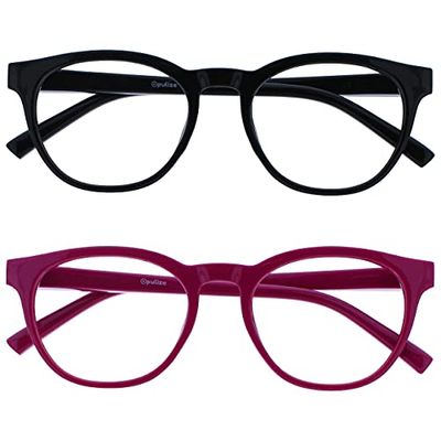 OPULIZE Blu - Occhiali da Lettura Filtro Luce Blu Set da 2 Montatura Tonda Fashion Cerniere a Molla Migliorano il Sonno Gaming Computer Anti Riflesso Nero Rosa Uomo Donna BB5-14 +1.00