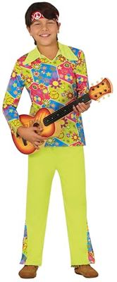 FIESTAS GUIRCA | Costume Hippie Garçon Enfant (3-4 ans) - Chemise et Pantalon - Costumes des Années 60, Rétro et Flower Power pour Halloween, Carnaval et Fêtes à Thème - Idéal pour Enfants