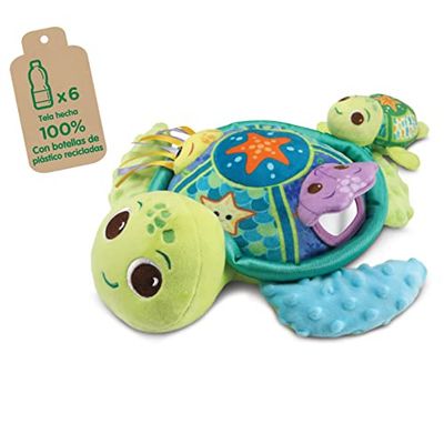 VTech - ECO Tortuga y su bebé, Peluche texturas y sensaciones, Tela fabricada botellas recicladas, juguete para bebés +3 meses, versión española