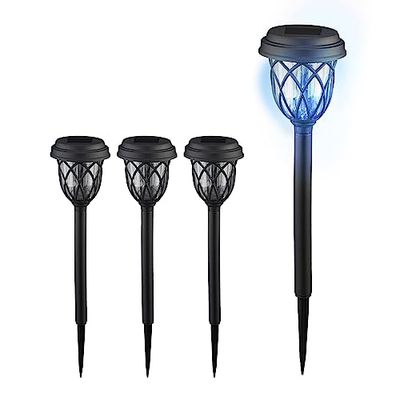 Relaxdays Lampe Solaire pour extérieur en Set de 4, Lanterne LED. avec Piquet, HD : 42,5x10 cm, Noire et Transparente